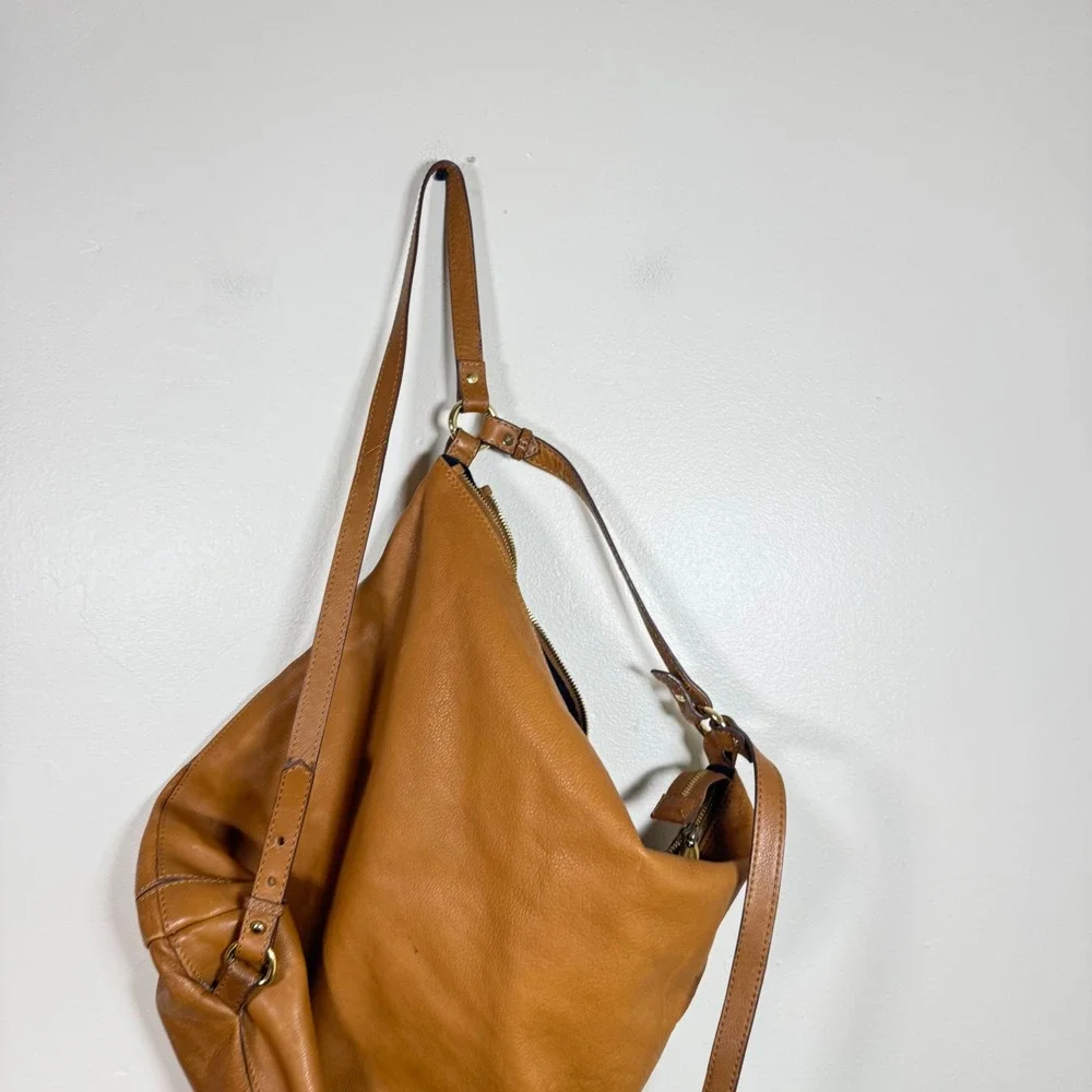 Zara Woman Convertible Slouchy Pebbled Leather Hobo Backpack Size Large Tan